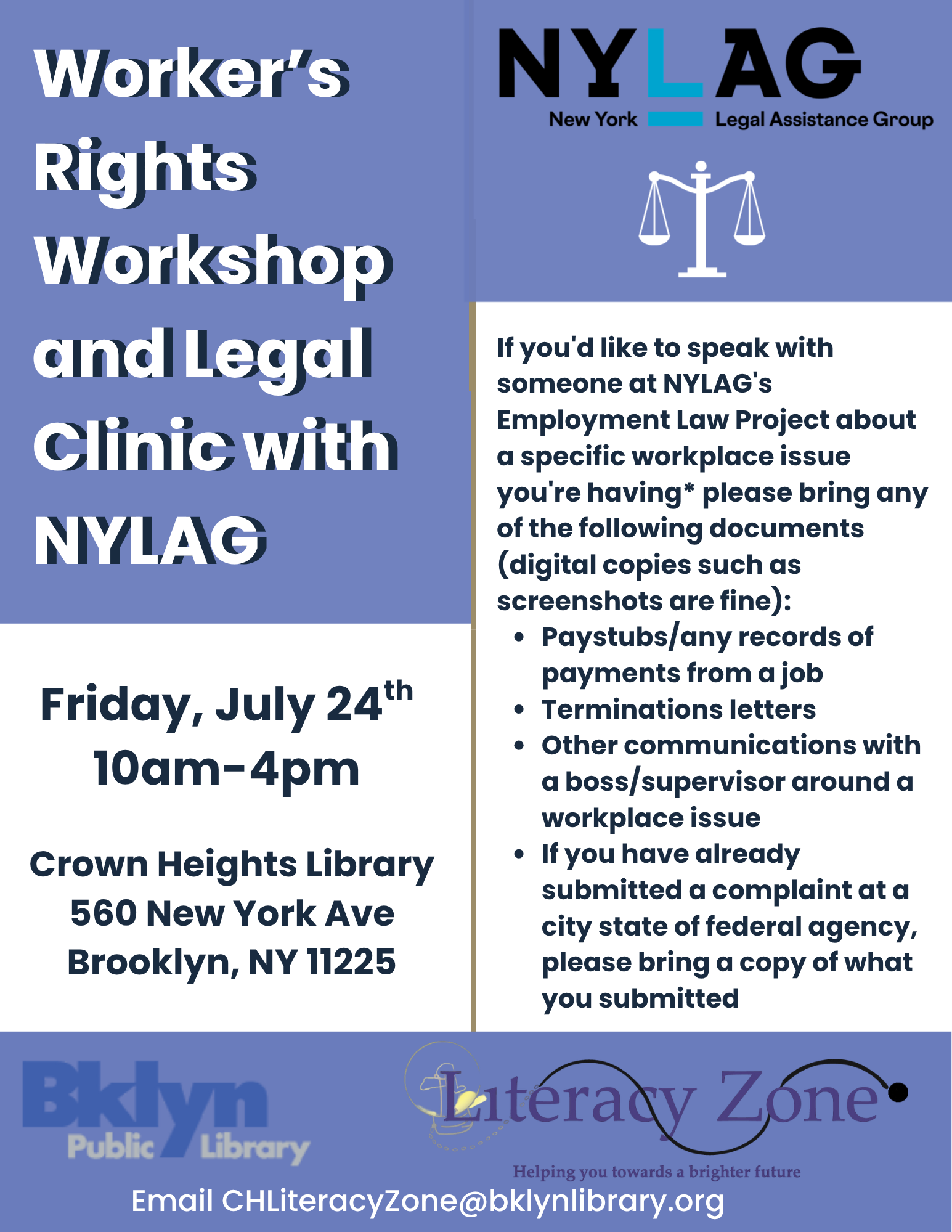 Worker's Rights Workshop and Drop-In Legal Clinic with NYLAG