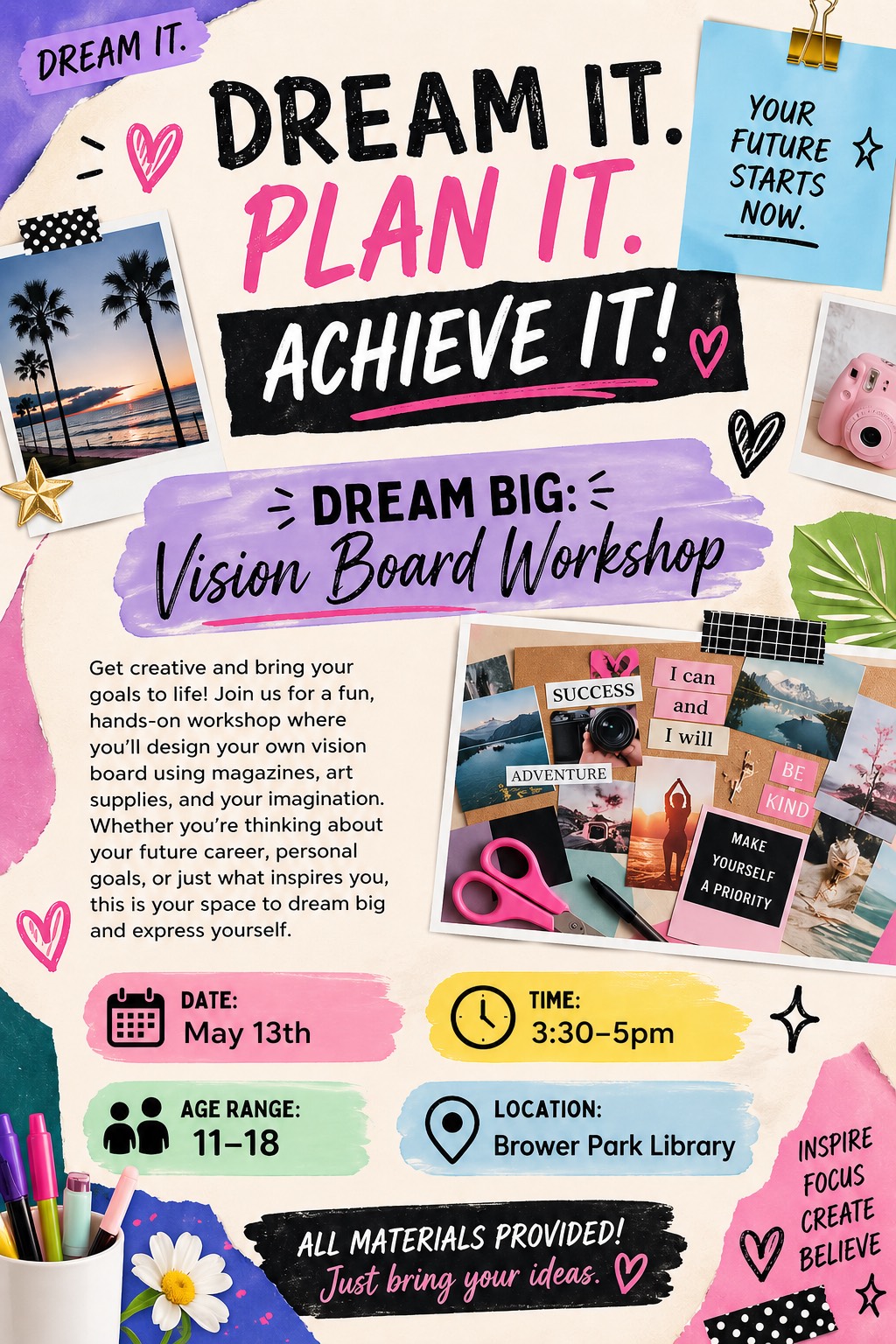 Vision Board Project Pool Dream Big: Vision Board Workshop | Brooklyn Public Library