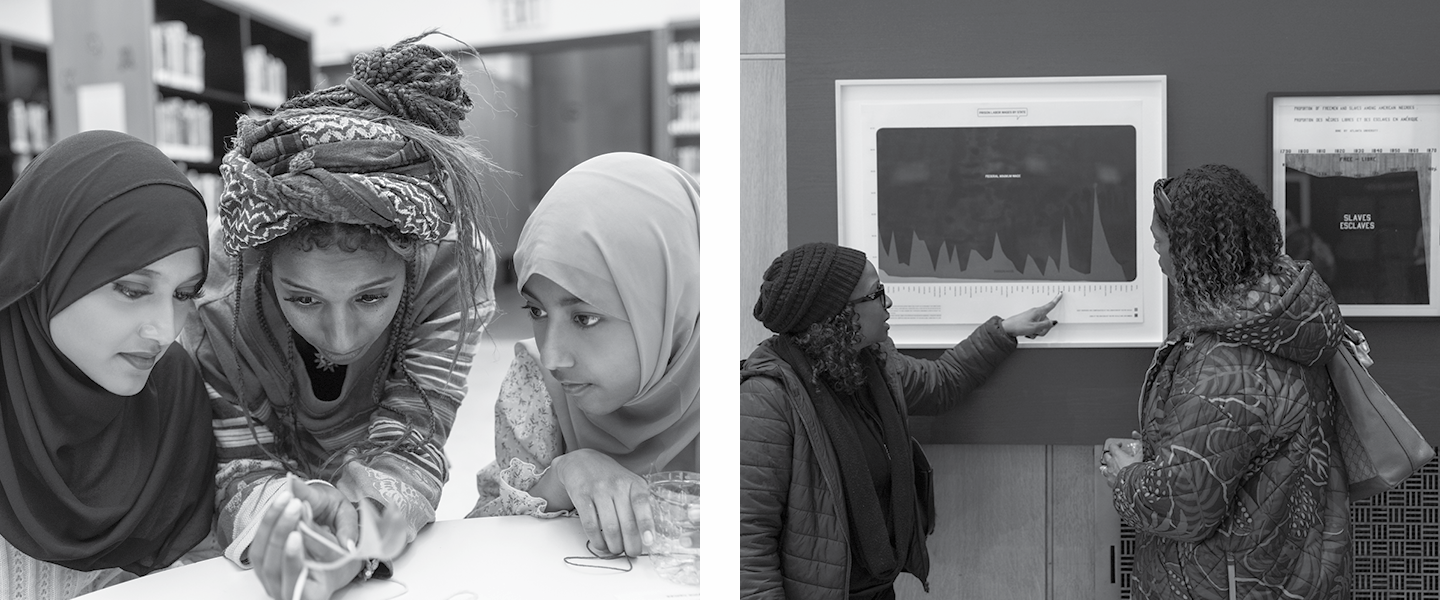 Teens planning an after-hours event, Central Library & Printing Black America: Du Bois's Data Portraits in the 21st Century, an exhibition at Central Library