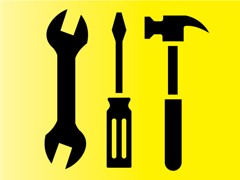 Tool icons over a yellow gradient background