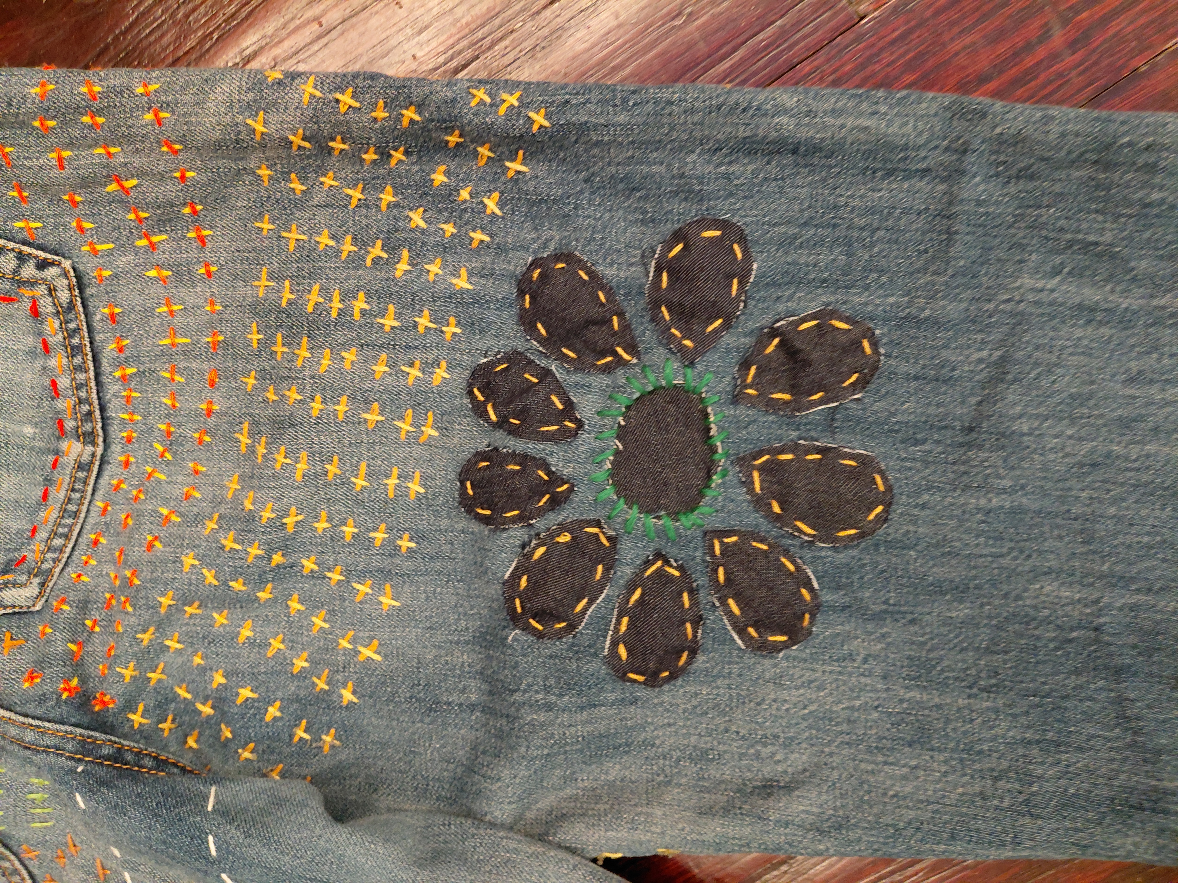 Denim with sashiko repairs