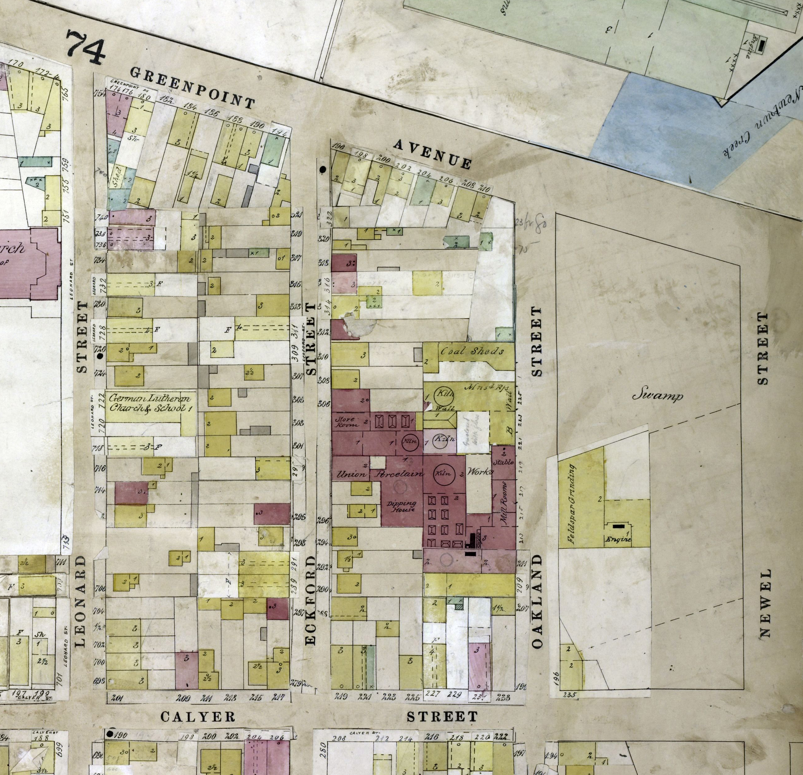detail of atlas showing buildings of ceramics factory.