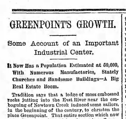 Article describes origin of name Greenpoint.