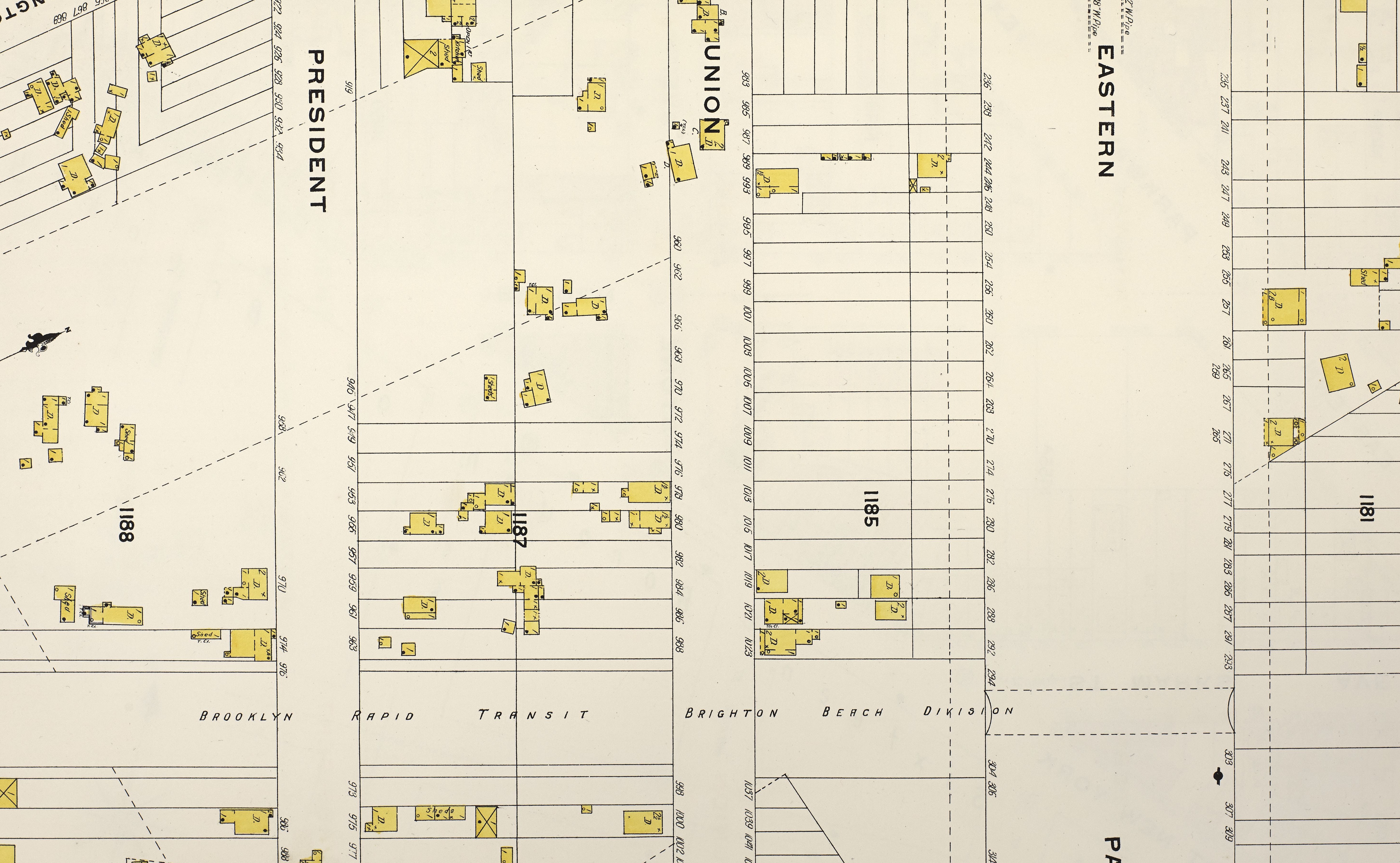 detail of street atlas showing Brooklyn Rapid Transit Brighton Beach Division