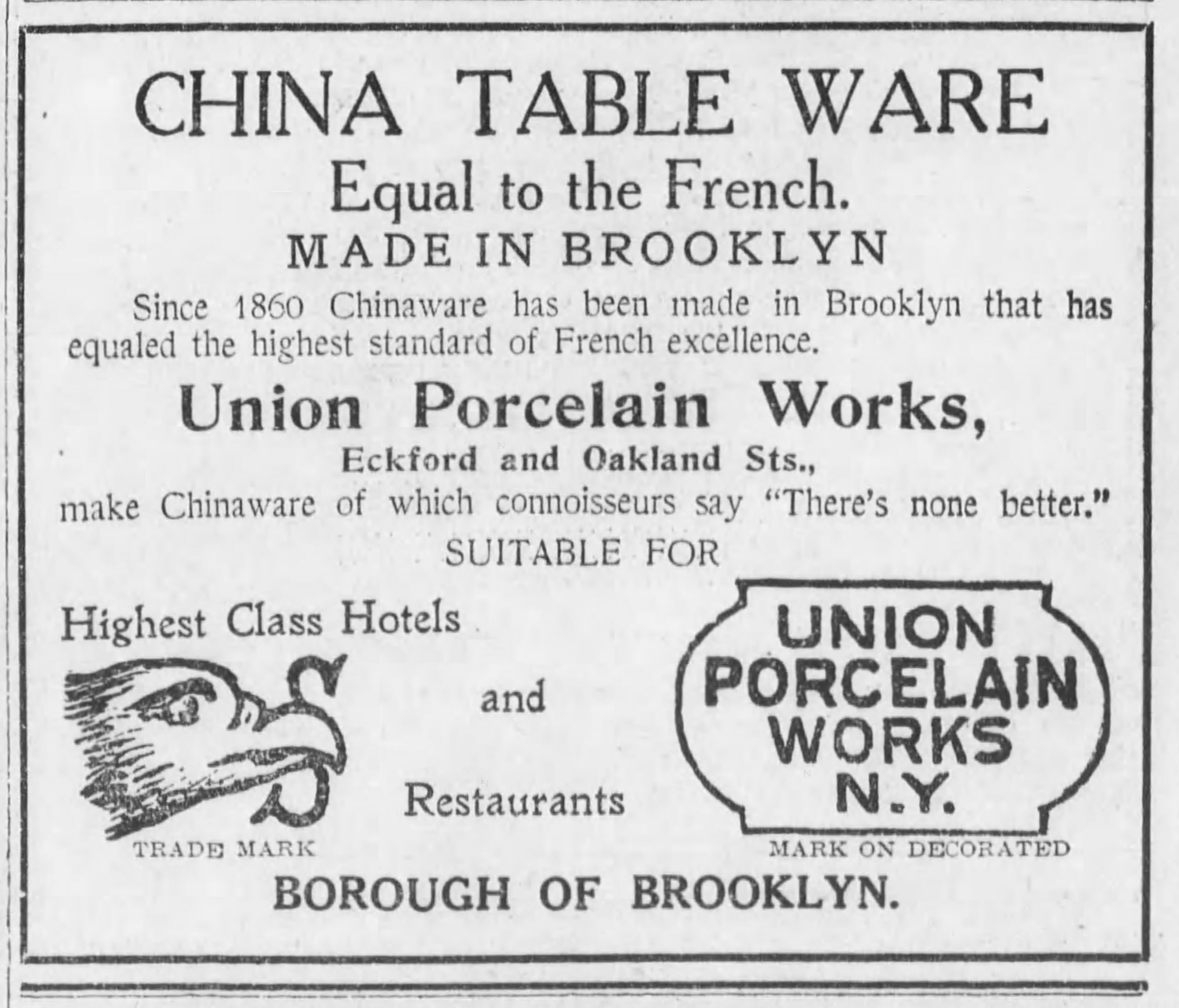 Advertisement for Union Porcelain Works