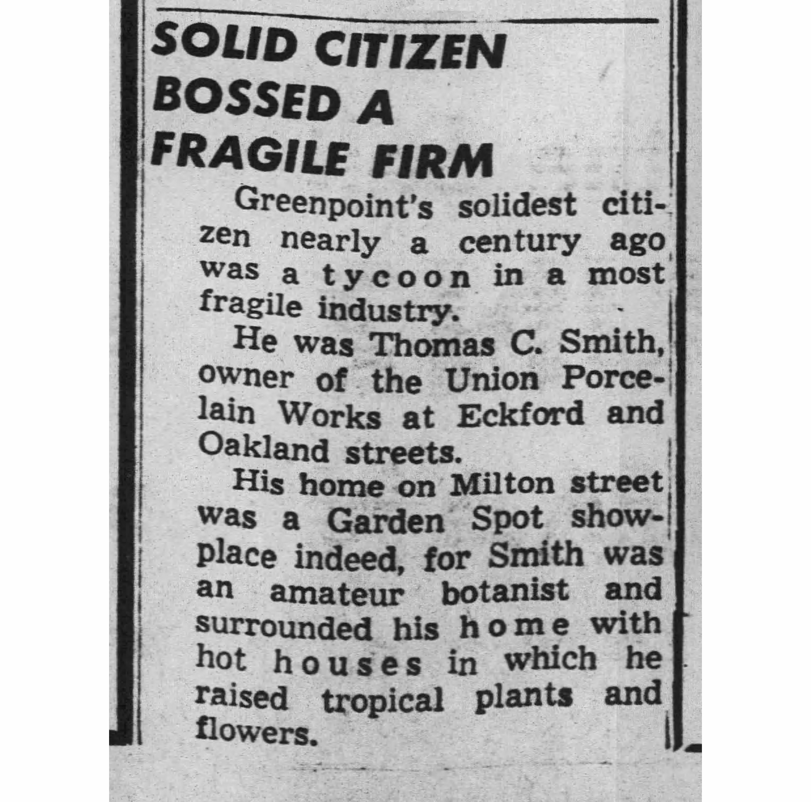 newspaper article about T.C. Smith
