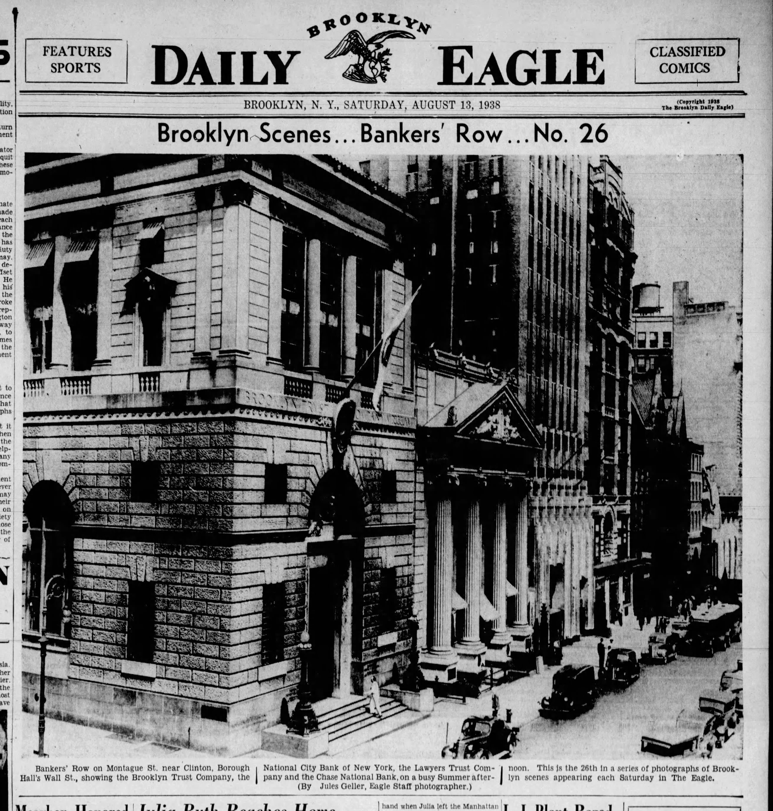 Corner of ornate bank buildings on Montague Street