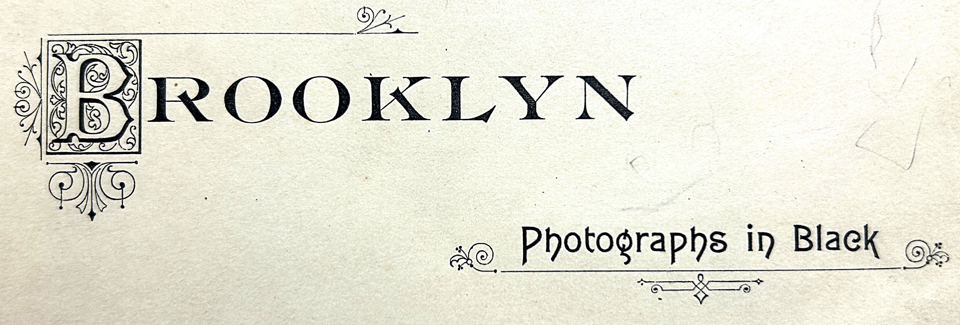 Title "Brooklyn: Photographs in black" in black text on white background with decorative flourishes