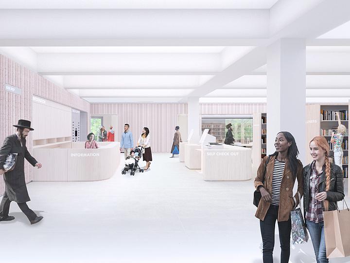 Rendering of the renovated Borough Park Library provided by LEVENBETTS.