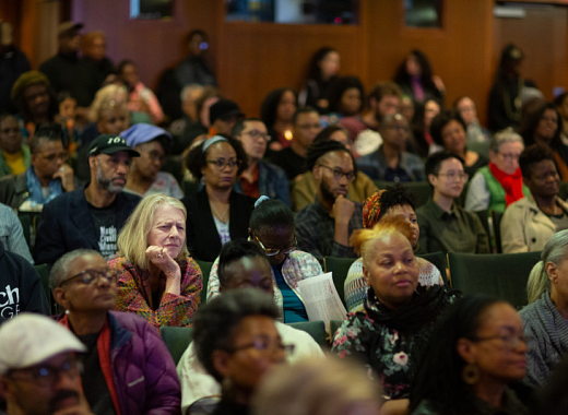 people listening to author talk