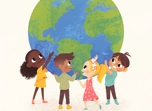 kids holding up a globe