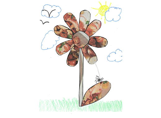 a flower with 8 petals made of newspaper
