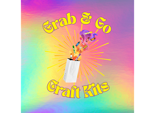 grab & go craft kits over a rainbow background