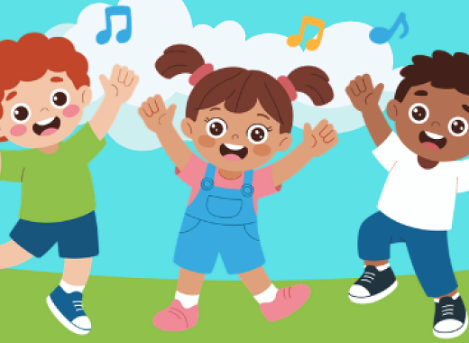 illustration of three young children dancing 