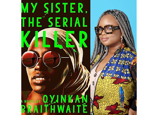 Cover for novel My Siter, the Serial Killer and author photo.