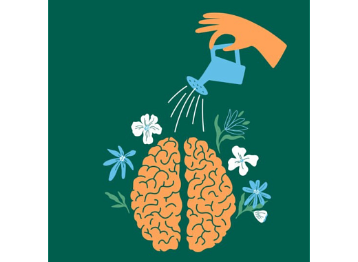 Human brain with flowers, getting watered