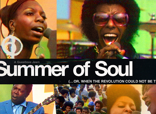 a collage of different Soul music artists with a title reading "Summer of Soul (...or When the Revolution Could Not Be Televised)